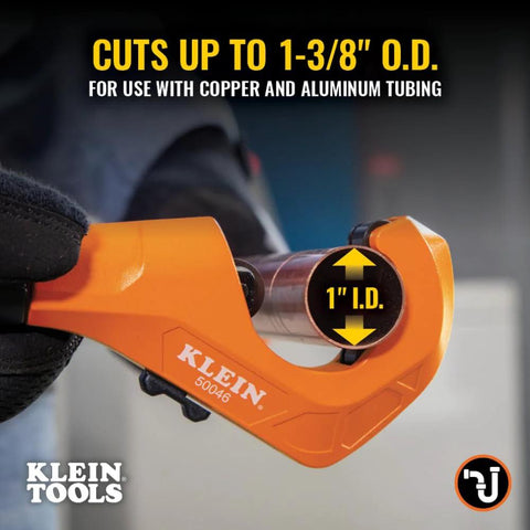 Klein Tools 50046 tubing cutter, orange handheld tool for copper and aluminum tubing