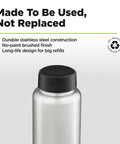 No Sweat Wide Mouth Stainless Steel Water Bottle With Loop Cap 40 Oz Non Insulated BPA Free with brushed finish and cap.