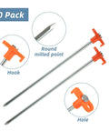 Heavy Duty Tent Stakes 40 Pack, 10 Inch Galvanized Metal Tent Pegs with orange tops and round milled points for outdoor camping