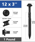 Black Hex Lag Screws Structural Wood Screws Heavy Duty Exterior Hardware Rust Resistant Washer Head 32 Pack showing size and dimensions.