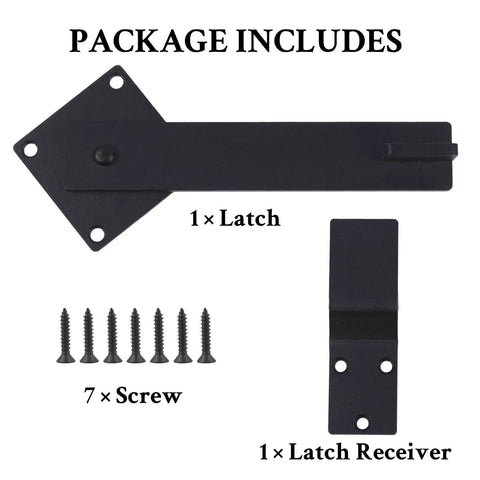 Six Inch Heavy Duty Barn Door Flip Latch with 360 Degree Rotatable Gate Lock for Wooden Fence Shed Farm Gate and Sliding Doors Matte Black Powder Coated Steel with Mounting Hardware
