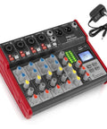 Six Channel Bluetooth DJ Mixer And USB Audio Interface For Home Studio Recording Portable Digital Mixing Console With Independent Channel Gain EQ FX Send And Master Control PMXU68BT with power adapter