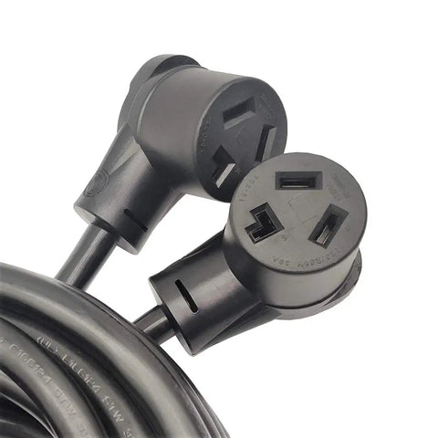 Beefed-Up Dryer Splitter Cord 30 Amp NEMA 10-30P To Dual 10-30R Y Adapter Cable close-up of outlets