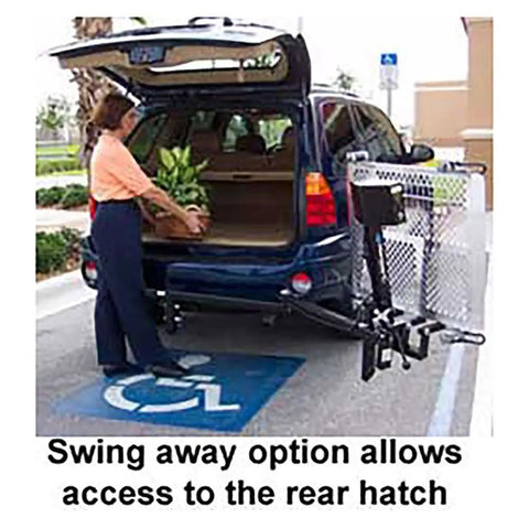 Swing Away Bracket For Outside Carriers And Lifts Class 3 Hitch Mounted Easy Breezy Pivot For Full Trunk Access 40 Lb Weight Automatic Hold Down Arm Works With Most Outdoor Carriers And Lifts on SUV rear