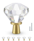 6 Pack Gold Tapered Diamond Cabinet Knobs With Clear Crystal Tops, screws included, for dressers and cabinets