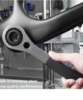 Person using 44mm OD 16-Notch Threaded Bottom Bracket Tool For Shimano Hollowtech SRAM Truvativ Campagnolo on bike frame