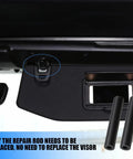 Car Sun Visor Repair Kit 4Pcs Rubber Visor Tubes for 2007-2017 Wrangler showing replacement process on vehicle visor.