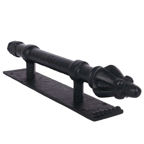 12 Inch Iron Barn Door Pull Handle With Plate, Heavy Duty Antique Black Powder Coat, Weatherproof And Rust Resistant, side view
