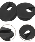 Rock This Black 60 Piece Cable Management Kit With Square Hole Covers To Keep Your Desk Wire Organized And Tangle Free For A Squeaky Clean Home Office Setup black plastic desk grommets shown in close-up