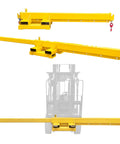 Heavy Duty Workhorse Forklift Jib Boom Hoist 6600 Lb Telescopic Mobile Crane Attachment with solid dual base mount and hooks.