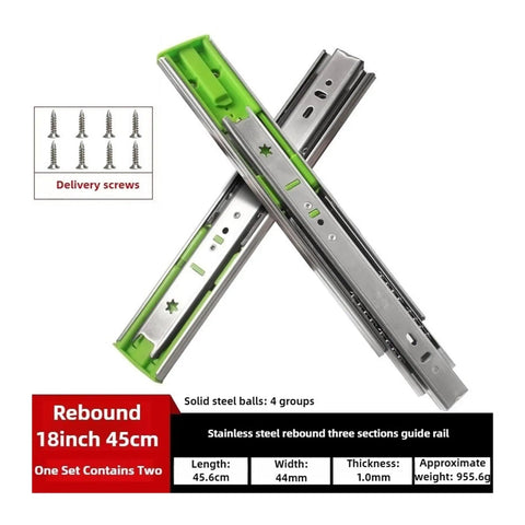 Beefy 2 Pack Drawer Slides With Built In Buffer, Smooth Soft Close Action, 12 To 20 Inch Length, 45mm Track Width, with screws