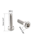 Tough As Nails M2.5x10mm Hex Socket Cap Screws With 0.45mm Pitch, 304 Stainless Steel for heavy duty use.