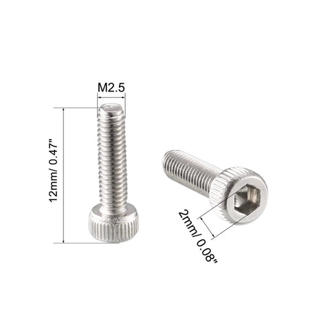 Tough As Nails M2.5x10mm Hex Socket Cap Screws With 0.45mm Pitch, 304 Stainless Steel for heavy duty use.
