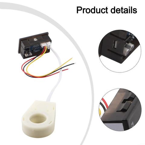 High Precision Dc Voltage And Current Meter With Hall Effect Sensor and Smart Alarm System Dual Digital Display side view with wiring details.