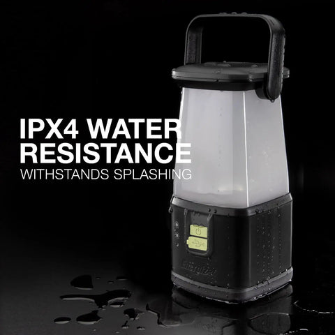 WeatherReady LED Camping Lantern Pro 360 IPX4 Water Resistant Tent Light in wet conditions displaying water resistance.