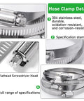 Close-up details of the 210 Piece Stainless Steel Worm Gear Hose Clamp Set With Sizes From One Quarter Inch To Two Inches 6mm to 51mm
