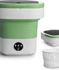 Totally Legit Foldable Portable Washer With 20 Liter Spin Basket showing green collapsible design and removable inner basket.