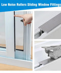 Heavy Duty Sliding Door Roller Replacement Kit Built With Rust Proof Stainless Steel Patio Door Wheels and Smooth As Slick Gliding Action For Interior Bathrooms Or Exterior Track Systems 4 Pack Set finger pointing at sliding window fitting