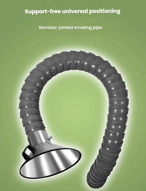 Straight Up Reliable Fume Extraction Arm Featuring 360 Degree Rotatable Articulated Dust Hose With Stainless Steel Hood for no sweat workshop ventilation.