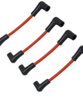 4 Pack 6 Inch Spark Plug Wires For OMC Johnson Evinrude Outboard Motors V4 To V6 10 To 235 HP Ignition Coil Wires With Stainless Steel Conductors And High Temp Silicone Marine Grade displayed with red wires and black boots