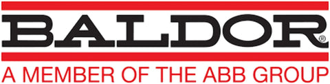 Baldor logo, a member of the ABB Group, displayed in black and red text on white background