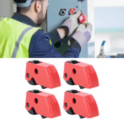 Technician uses Circuit Breaker Lockout Kit 10 Pieces for Industrial and Automotive Safety Lock Box Tagout on control panel.