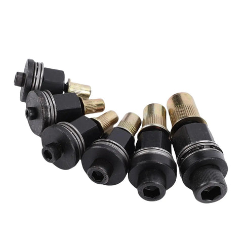Six Piece Hand Rivet Nut Mandrel Set All-in-One For Quick Pro Grade Riveting On Sheet Metal And Pipe, Carbon Steel Construction