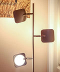 Tree Floor Lamp With Dimmable LED Spotlight, Adjustable Panels, Tall Silver Standing Lamp in living room corner view