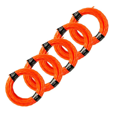 Twisted Trimmer Line 0.095 Inch Pre Cut, 5 Pack for Lawn Care, durable string line shown in five coils, compatible with Power Plus trimmers.