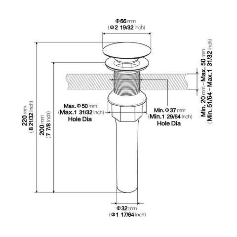 Hella Smooth Pop Up Drain Without Overflow For Bathroom Vessel Sink, Standard Three Quarter Inch Opening, Quick Install Heavy Duty Fixture, Rock Solid Water Flow Control And Sleek Everyday Setup