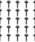 Set Of Twenty Five Black Trim Screws For Gmc And Chevy Trucks Seven Millimeter Head Three Quarter Length Number Eight Thread visible in rows.