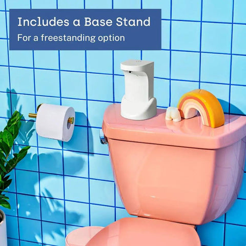 Touchless Toilet Paper Foam Dispenser Kit Turns Regular Toilet Paper Into Flushable Wipes Wall Mounted Convenience For Sensitive Skin Plumbing And Septic Safe Home Upgrade on pink toilet tank with base stand