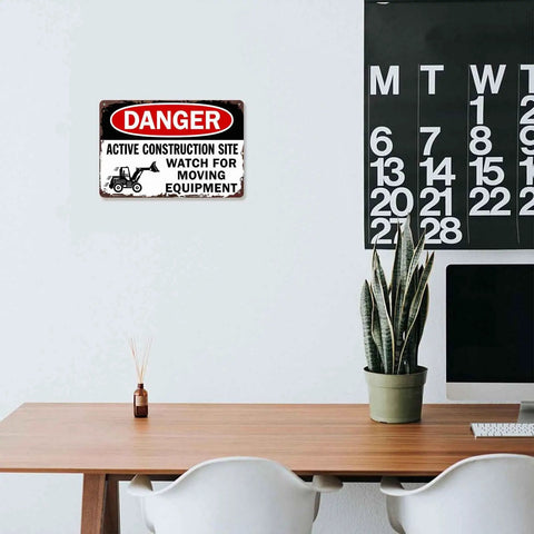Active Construction Site Warning Sign Aluminum 8x12 Inch Rustproof Metal Wall Decor in modern office setting