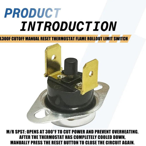 Three Pack L300F Cutoff Manual Reset Thermostat Flame Rollout Limit Switch for Universal Dryers with Terminal Spades.