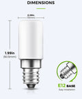 C7 S6 Mini LED Night Light Bulb 1.5W 15W Equivalent, E12 Candelabra Base, dimensions and easy installation features shown