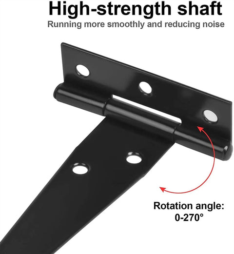 Heavy Duty 12 Inch T Hinges Two Pack Steel Barn Gate Hardware With Screws For Shed Doors And Outdoor Wood Projects Ridiculously Tough and Ready To Handle Any Job Site Challenge, showcasing high-strength black hinge.