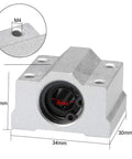 Heavy Duty Linear Ball Bearing Slide Block Units With Eight Millimeter Bore Shaft And Aluminum Alloy Housing Runs Like Butter For CNC Routers And Auto Shop Mods Pack Of Two close-up view with dimensions and steel core.