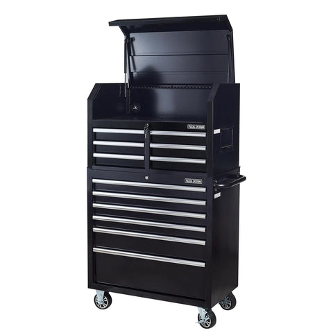 Rolling Tool Cabinet With Detachable Top Toolbox Two In One Modular Tool Storage Cart Lockable Wheels And Ball Bearing Sliders Beefy Heavy Duty Metal Chest In Black Powder Coat For Garage Workshop And Warehouse, open