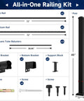 Modular Aluminum Deck Railing Kit components, including post, brackets, rail, and balusters for deck safety.