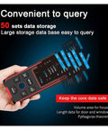 Heavy Duty Stud Finder Wall Scanner With Slick HD Screen And 3 In 1 Electrical Pipe Cable Detector For Wood Metal AC Wiring displaying data storage feature.