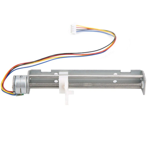 2 Phase 4 Wire Stepper Motor Linear Rail With 80mm Stroke Screw Actuator And Adjustable Slider, compact design with motor and leads.