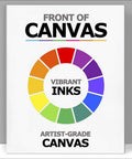 Front of artist-grade canvas with vibrant inks color wheel display.