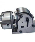 Heavy Duty Rock Solid Six Inch Semi Indexing Dividing Head With Three Jaw Tailstock Chuck For Cnc Milling Shops And Knuckle Bashers Built Killa Tough For The Daily Grind, showing side view with precise controls.