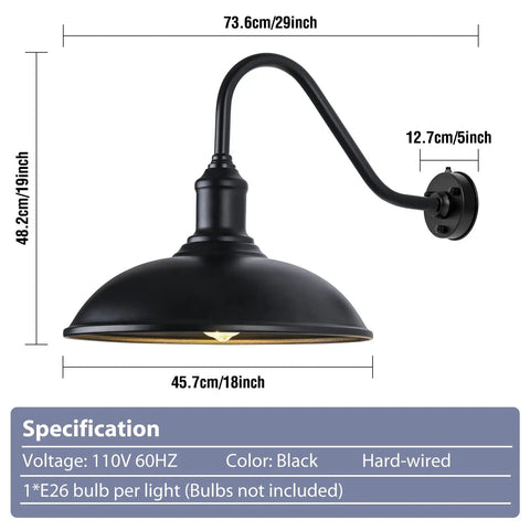 Dusk To Dawn Exterior Farmhouse Barn Light 18 Inch Diameter Gooseneck Fixture dimensions and specifications chart