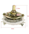2 Pole 2 Position Band Selector Rotary Switch With Knob, 1 Deck, 6mm Shaft, 9.7mm Mount Hole, 6 Pins, side view with dimensions