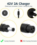 42V 2A Li Ion Battery Charger For Swagcycle EB Series Electric Bikes Not For EB6 Fat Tire 5.5mm x 2.1mm Connector