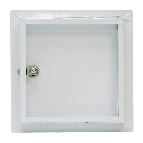 Heavy Duty Boss Grade 6X6 Inch Galvanized Steel Access Panel with secure lock, visible from above, designed for HVAC and plumbing access.