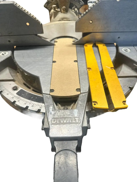 Zero Clearance Miter Saw Insert for DeWalt Saws DW715 DW703 DW704 DW705 DW706 DW716 on a 12-inch miter saw bed