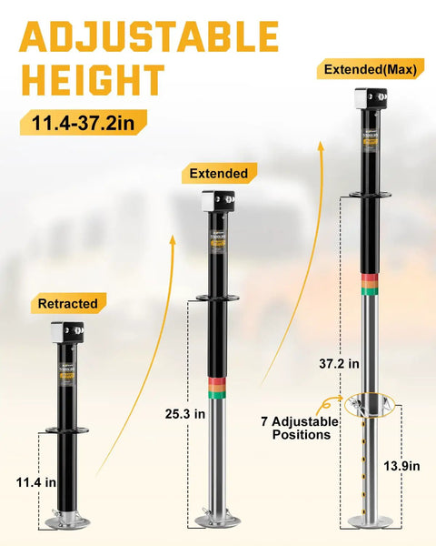 Heavy Duty A Frame Trailer Jack 5500 Lbs Load Capacity For RV And Utility Trailers Cordless Drill Compatible height range diagram