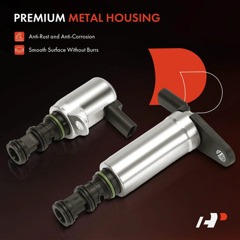 Two Piece Intake And Exhaust Variable Valve Timing Solenoid Kit For Jeep Grand Cherokee Wrangler Gladiator Durango Chrysler Pacifica Voyager Ram 1500 Grand Caravan, showing premium metal housing and connectors.
